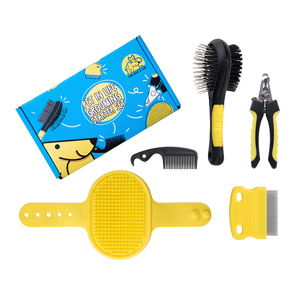 Pet in Life Grooming Starter Set (5 pieces: Pin brush, Finishing comb, Massage brush, Comb, Toenail clipper)