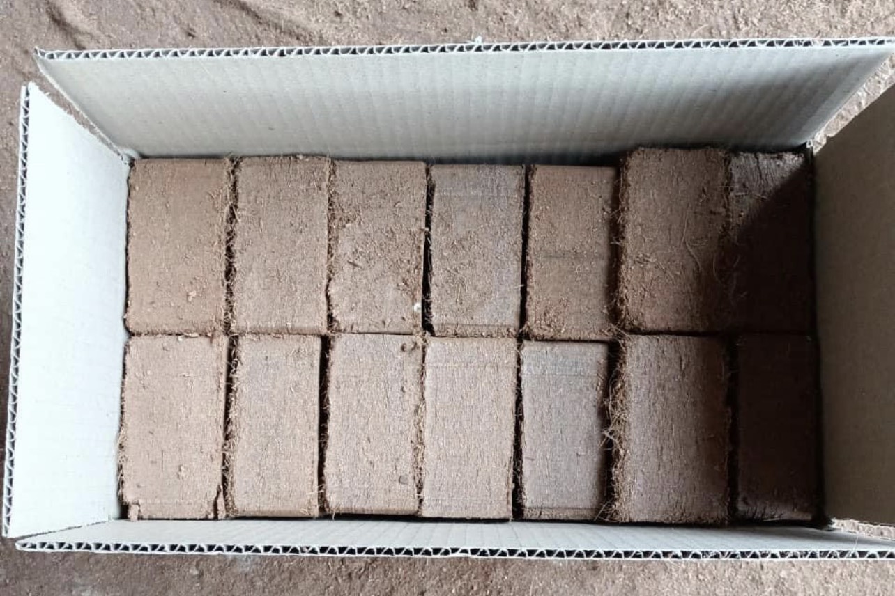 Packing the coconut substrate into the carton.jpg